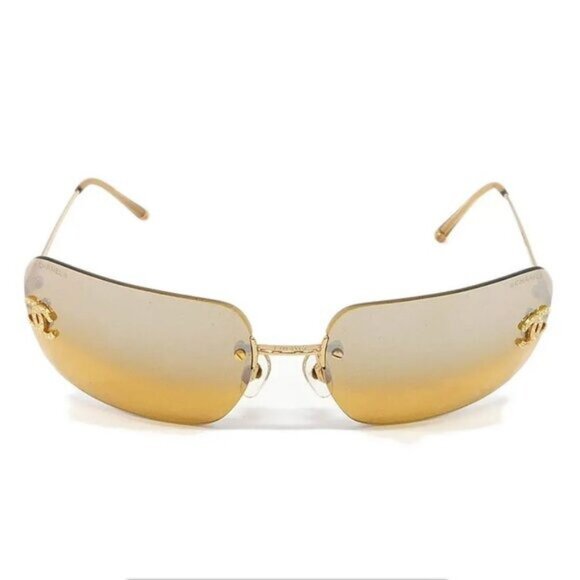 💛 RARE Chanel Vintage Sunglasses Rhinestone CC Logo Rimless Gradient Gold Tint - Picture 5 of 14
